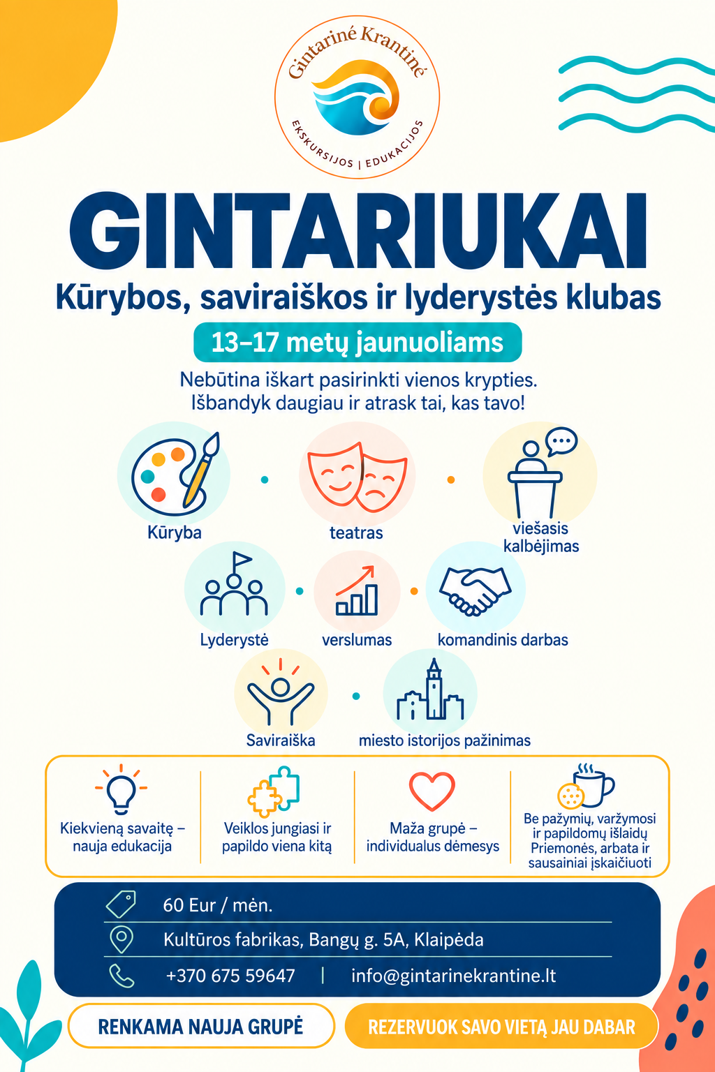 „Gintariukai“ – įvairių edukacijų būrelis vaikams ir paaugliams Klaipėdoje