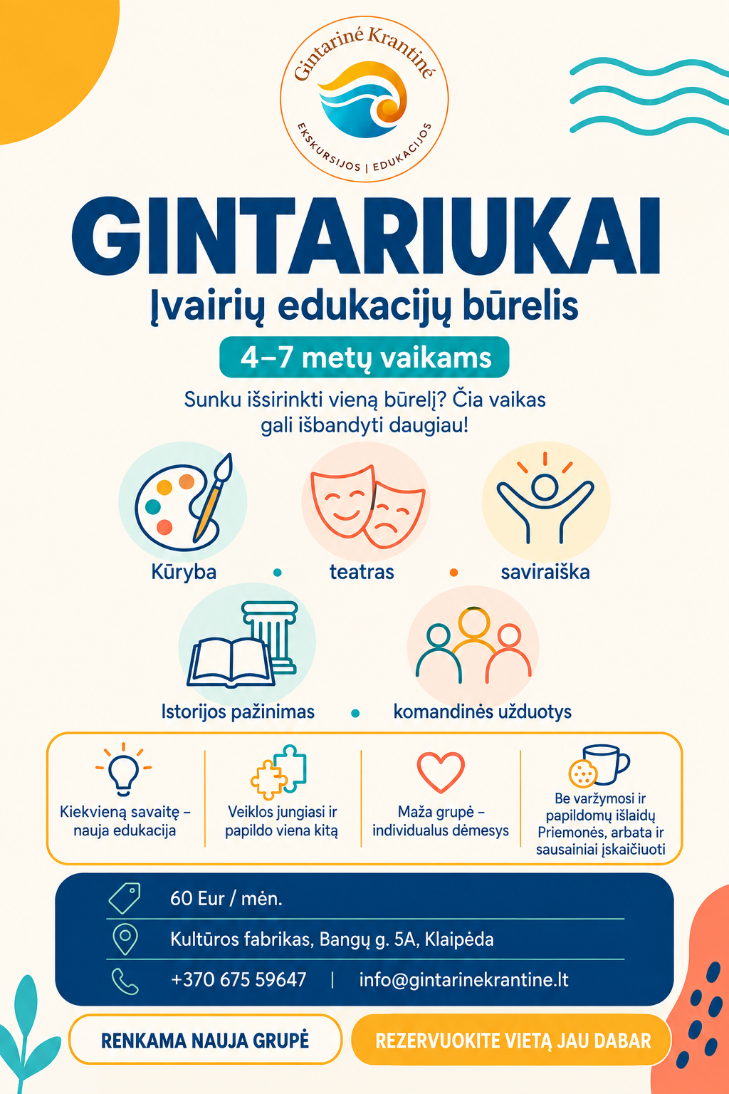 „Gintariukai“ – įvairių edukacijų būrelis vaikams ir paaugliams Klaipėdoje