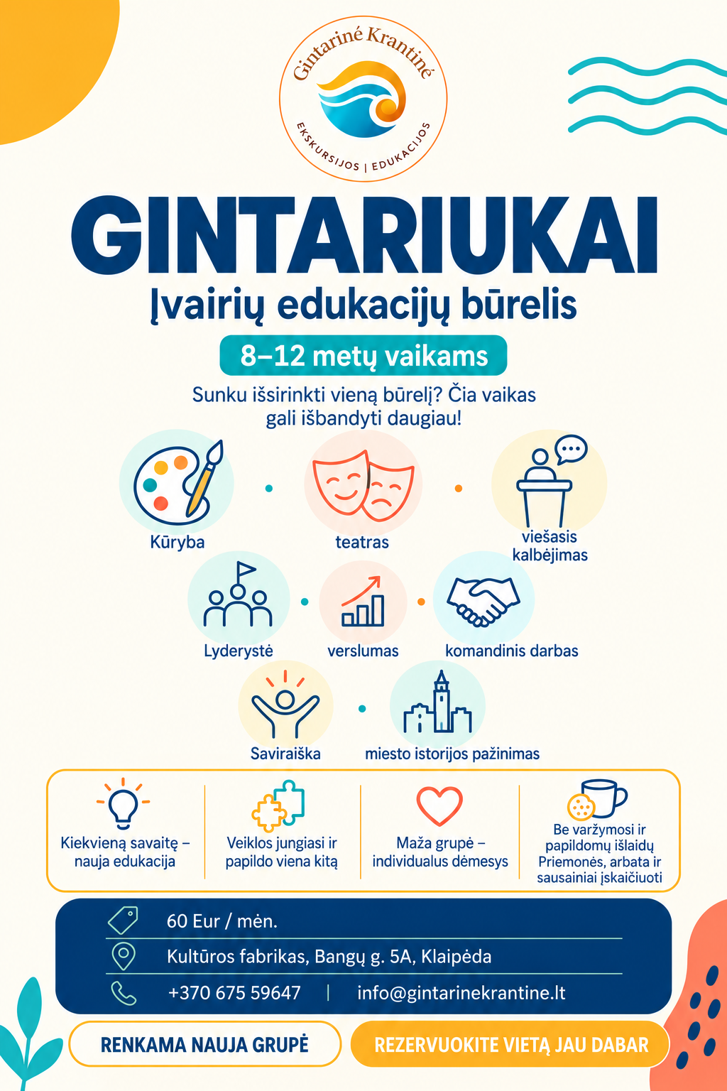 „Gintariukai“ – įvairių edukacijų būrelis vaikams ir paaugliams Klaipėdoje