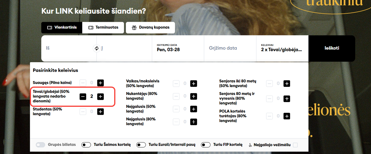 50 % nuolaida šeimoms LTG Link traukiniuose