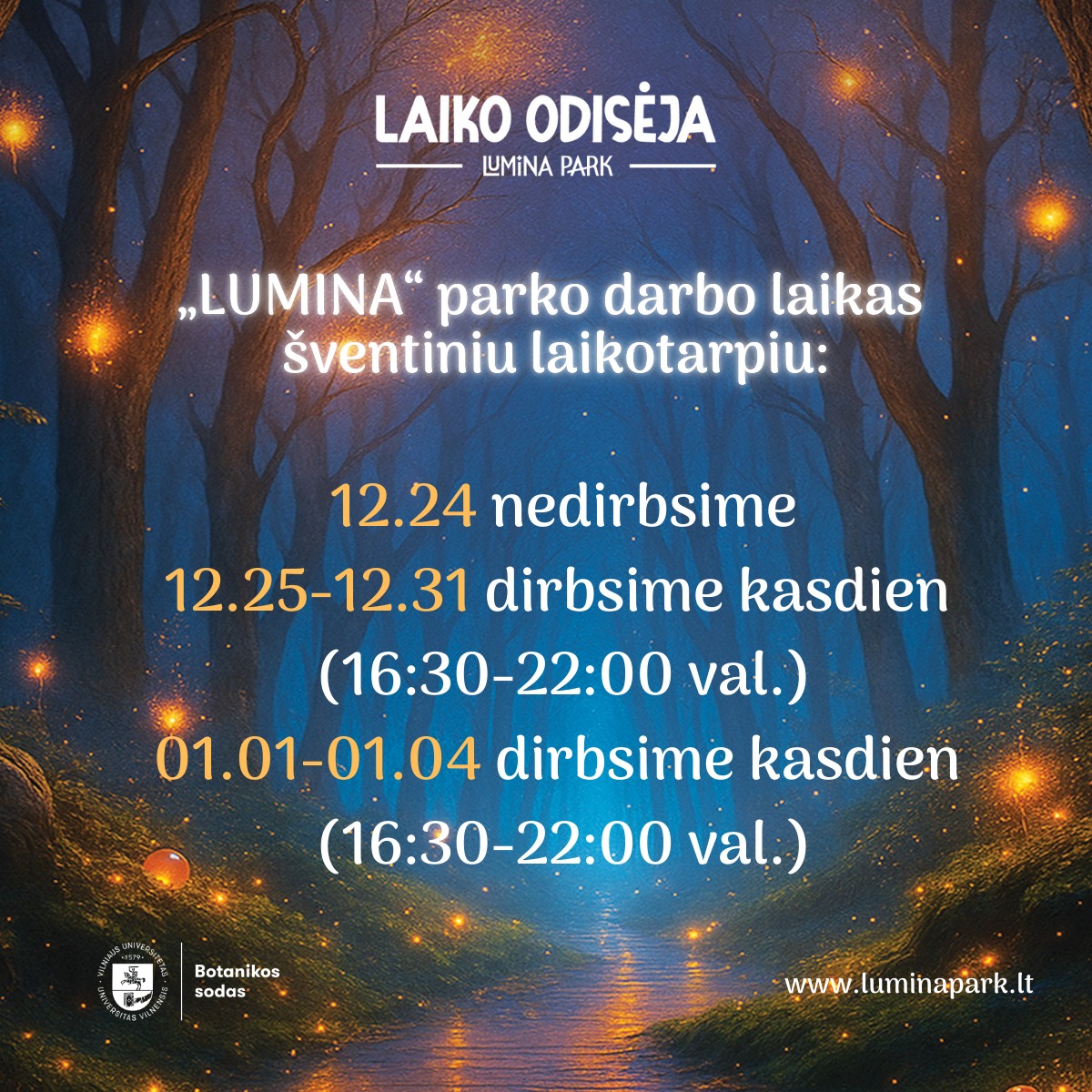 Šventinis darbo laikas Lumina Park Vilniuje