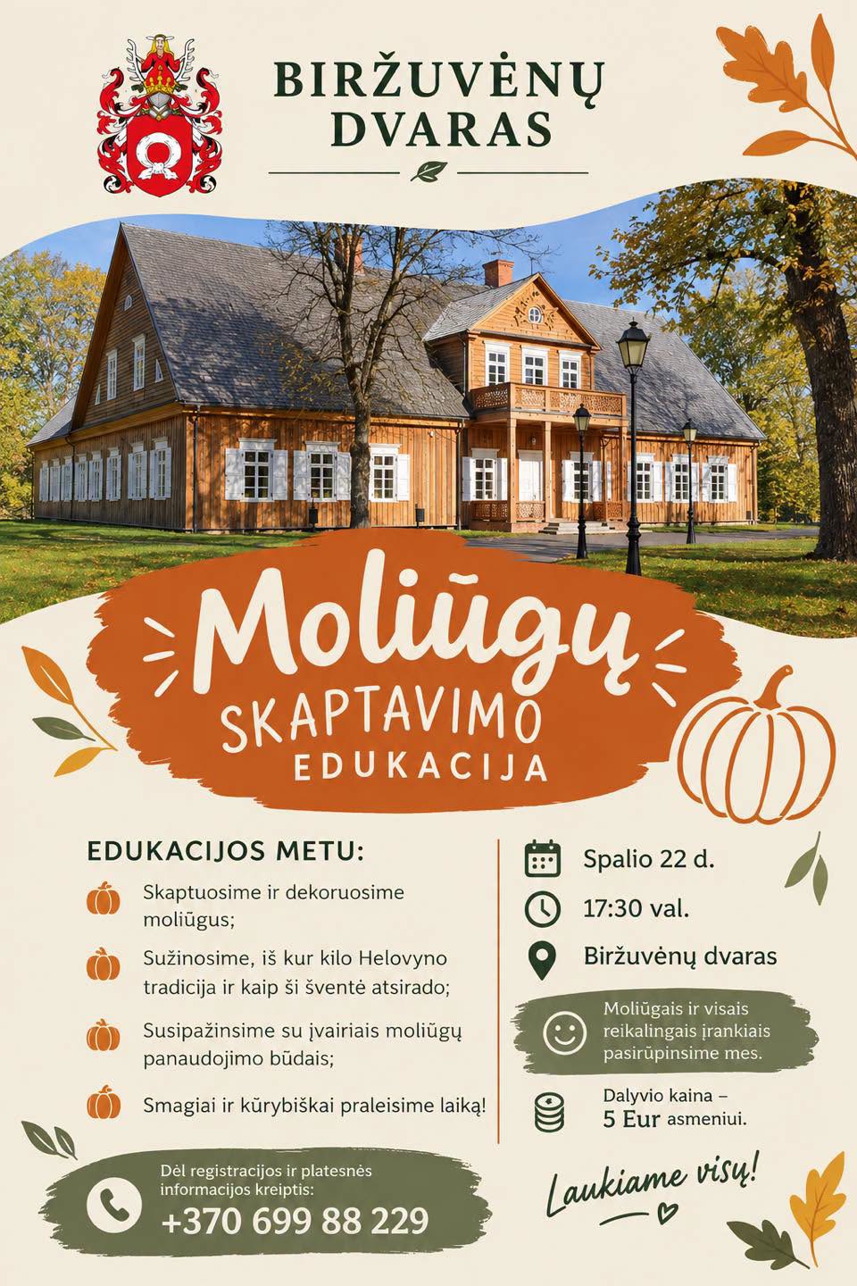 Moliūgų skaptavimo edukacija Biržuvėnų dvare