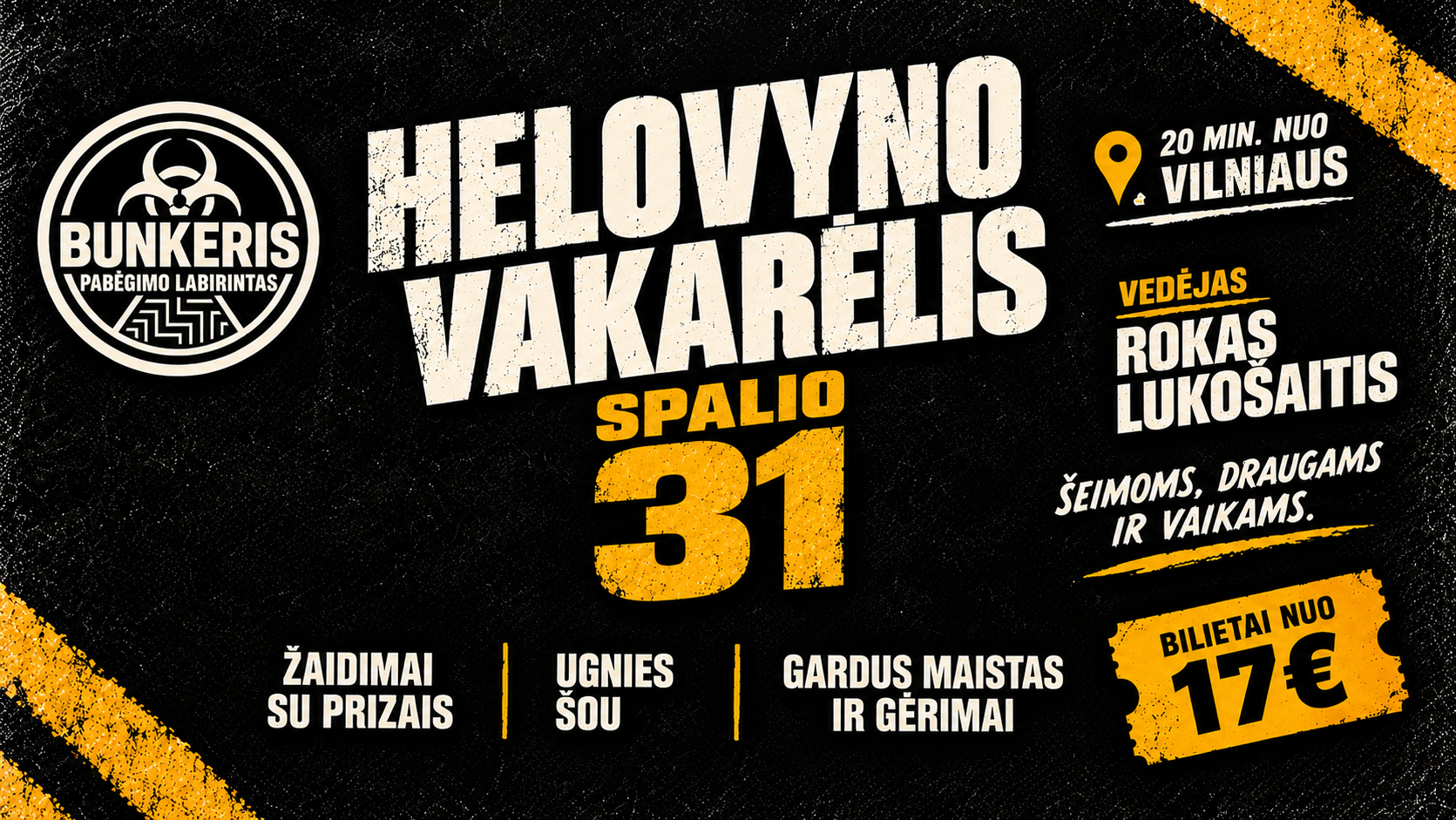 Helovyno vakarėlis Pabėgimo bunkeryje. Spalio 31 d. Įspūdingiausi Helovyno vakarėliai Lietuvoje 2026