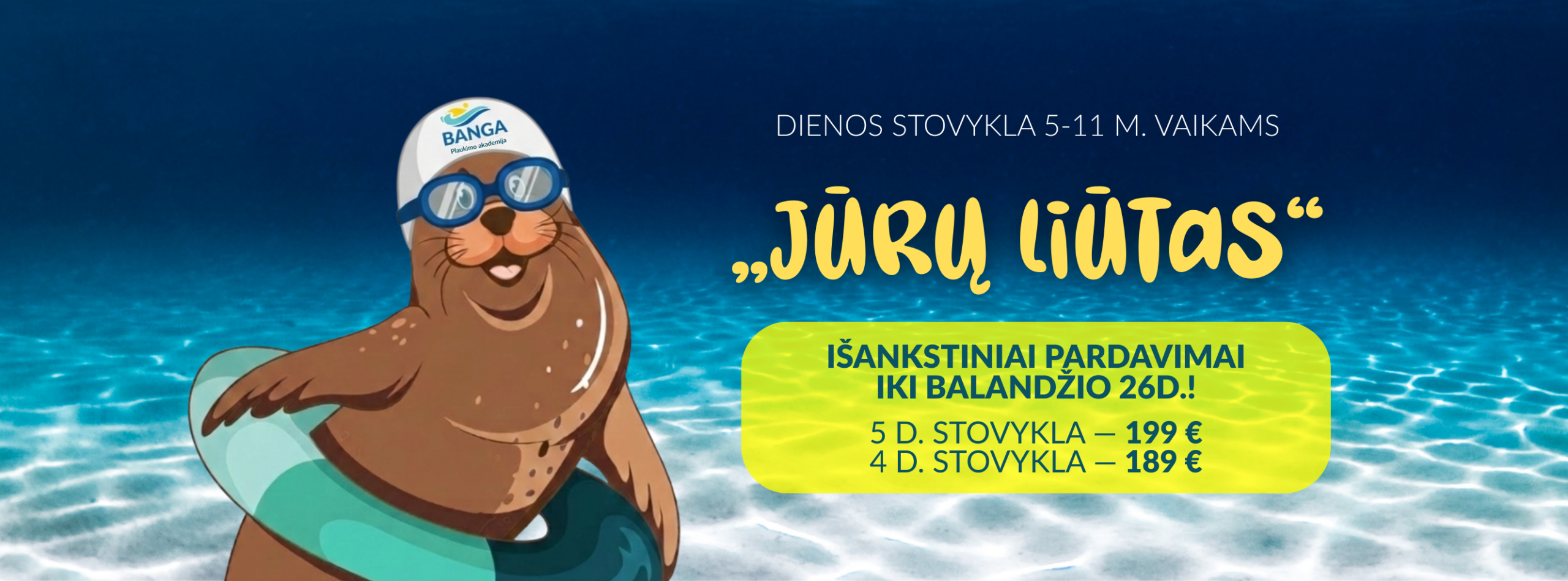 Vasaros plaukimo stovykla vaikams Jūrų liūtas 2026 Klaipėdos baseine