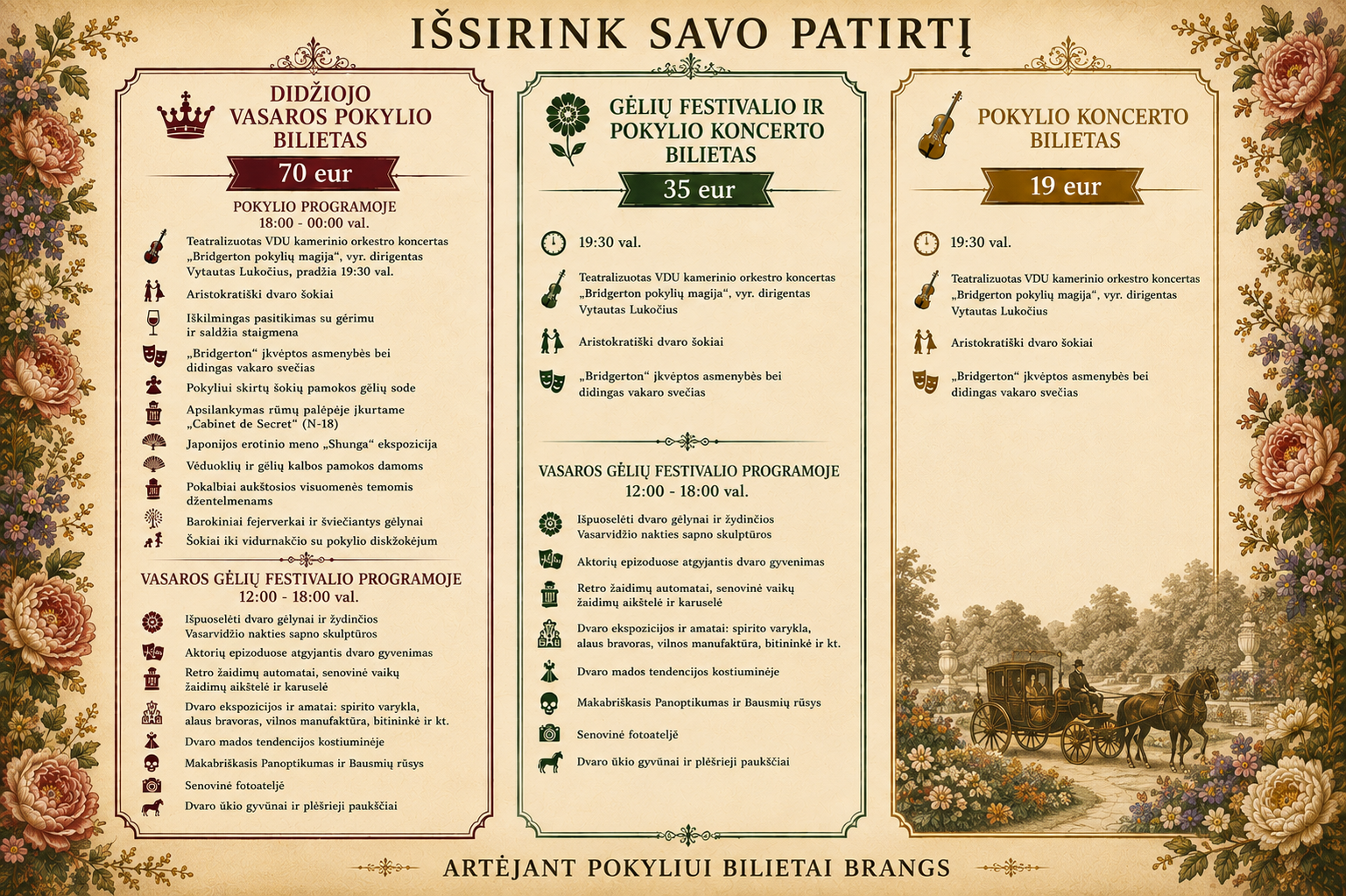 Didysis vasaros pokylis Pakruojo dvare: karietos, gėlės ir šokiai iki vidurnakčio