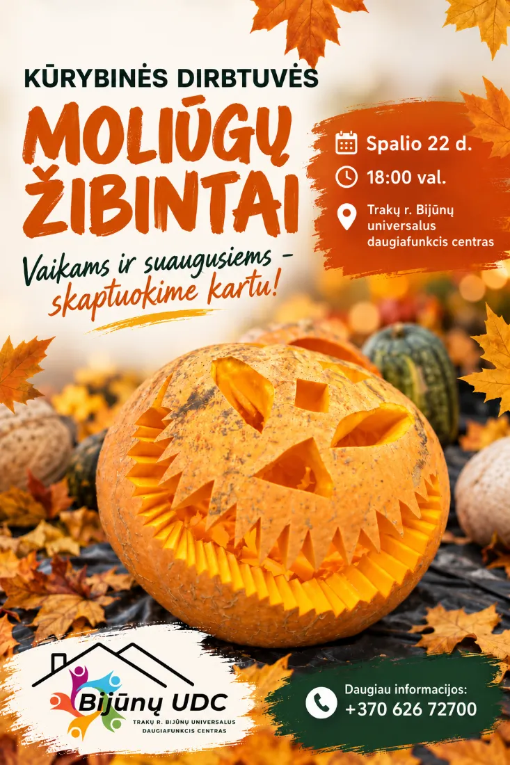 Kūrybinės dirbtuvės „Moliūgų žibintai“ Trakų rajone