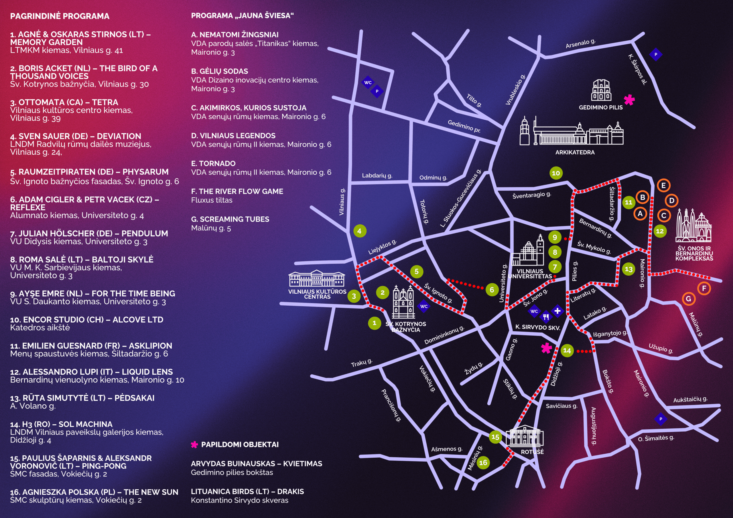 Vilniaus šviesų festivalio programos maršruto žemėlapis