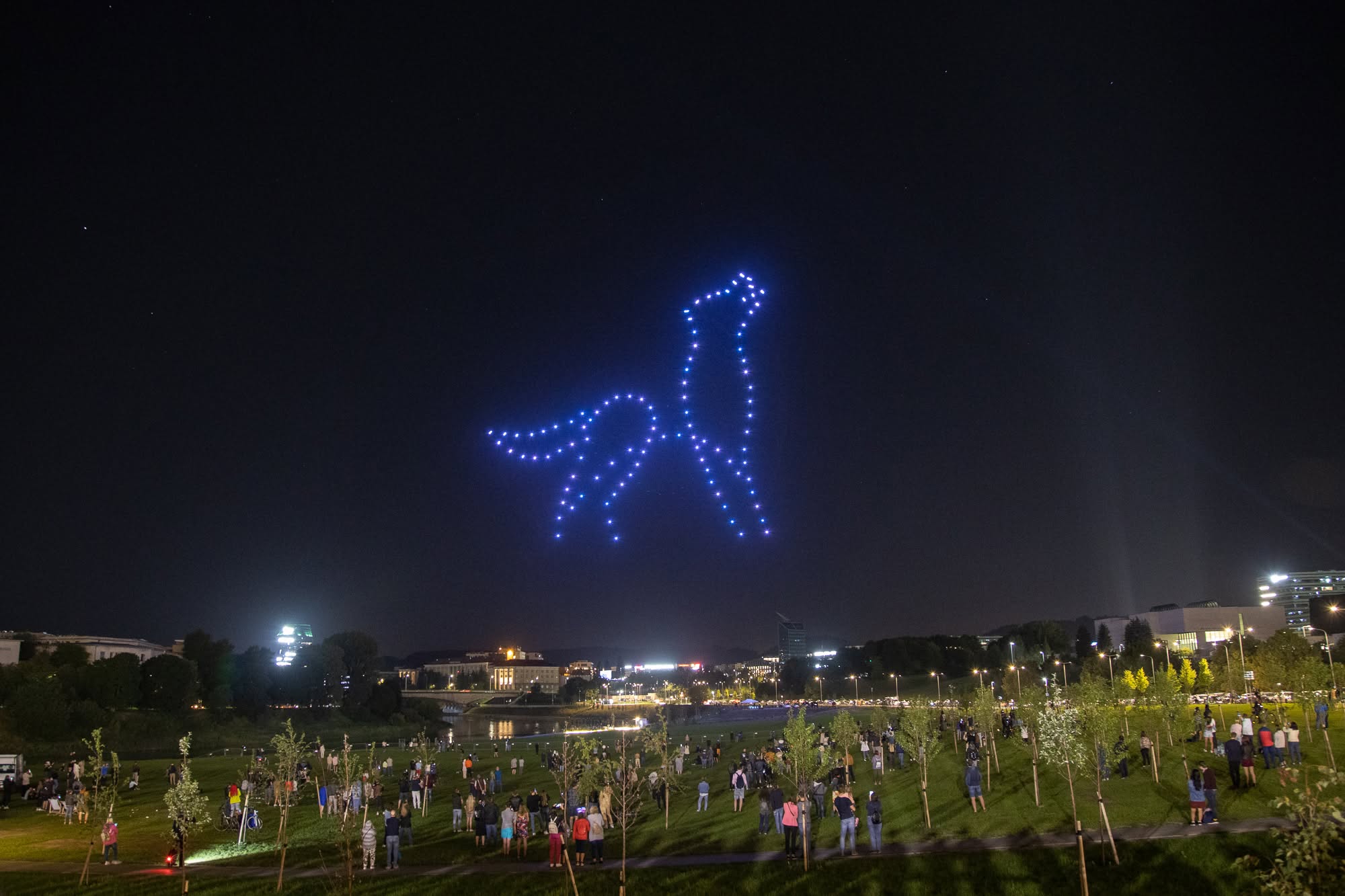 Naktiniame danguje nušvis Vilniaus simboliai (Light a Sky nuotr.)
