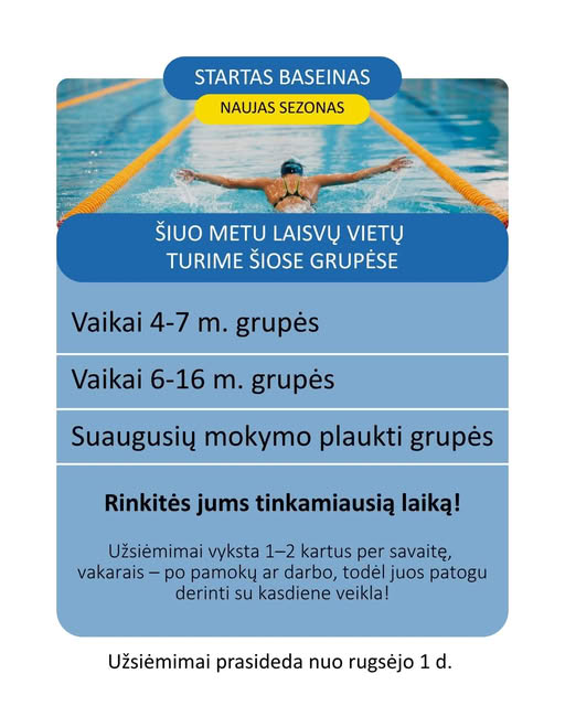 Plaukimo treniruotės Startas baseine Kaune