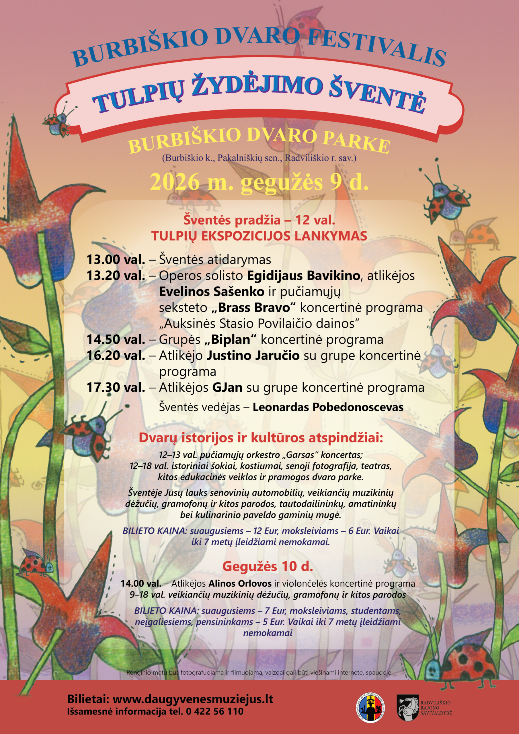 Tulpių žydėjimo šventės Burbiškio dvare 2026 programa